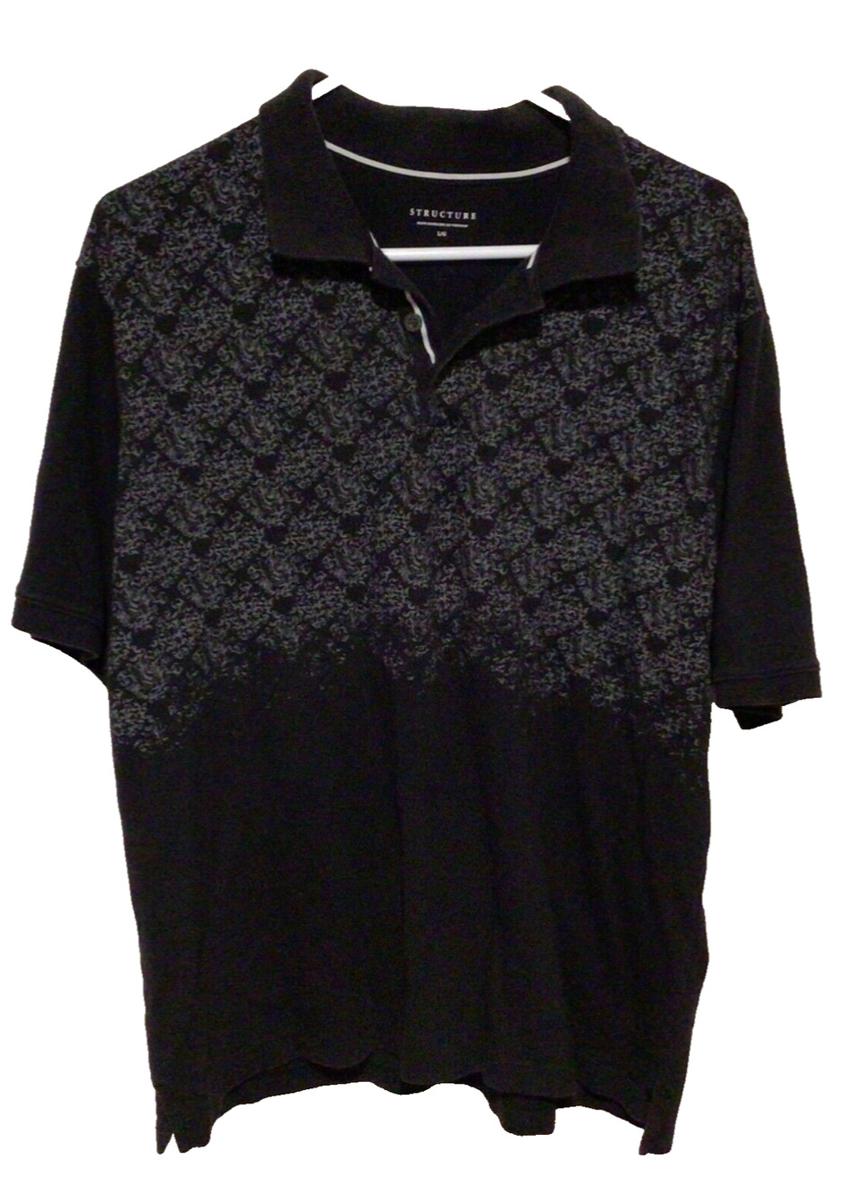Structure Men’s Black Gray Short Sleeve Polo Shirt Size Large Casual Classic